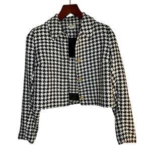014 Jason Wu Black White Houndstooth Sequin Jacket & Crop Top Set M Pre-Owned
